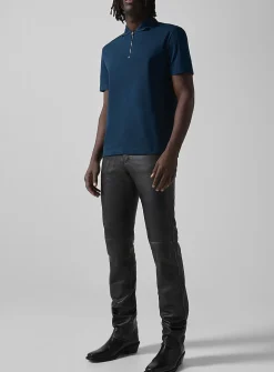 Distressed fitted grained leather pant