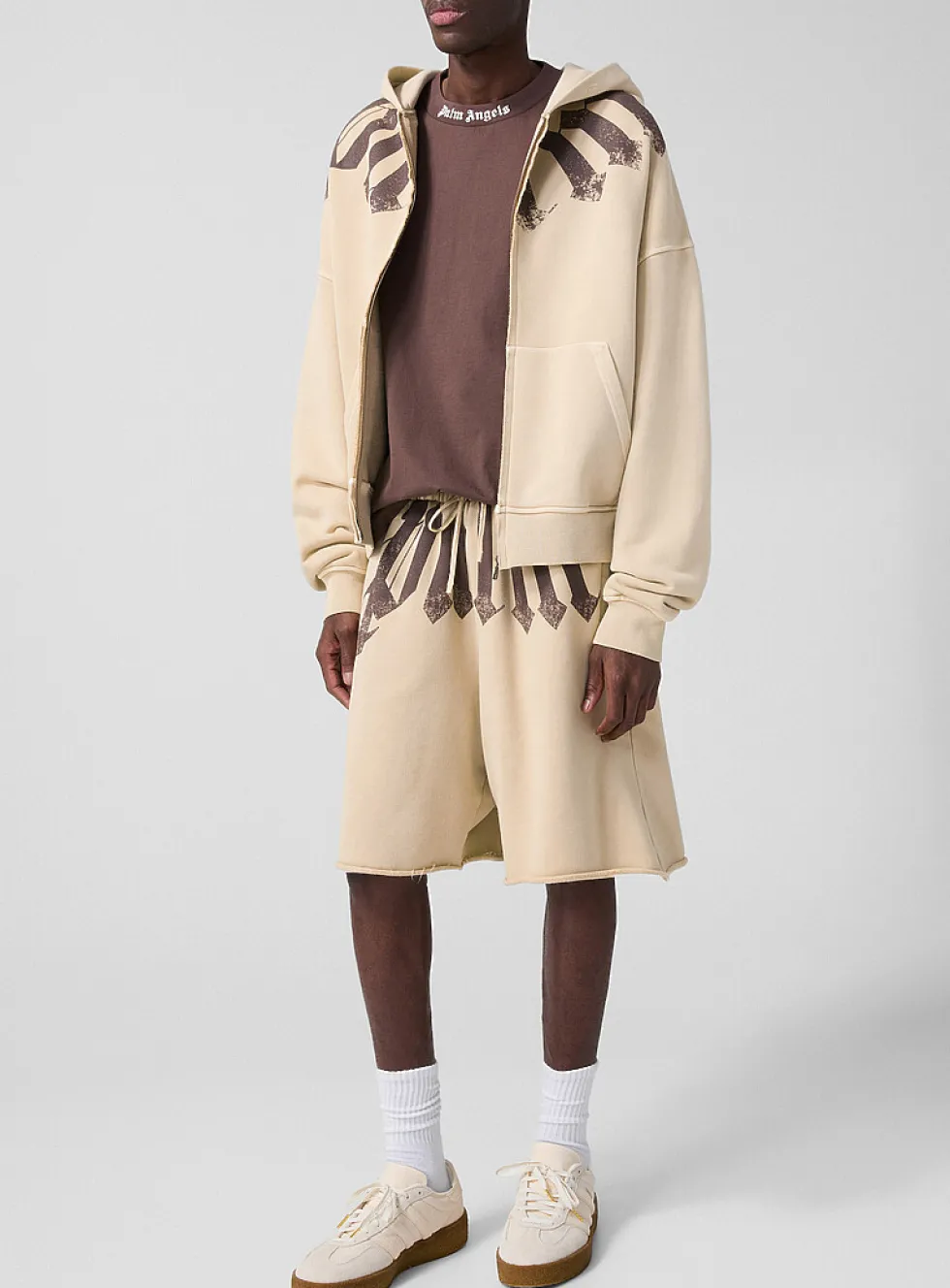 Distressed logo fleece short with roll-up hems