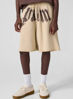 Distressed logo fleece short with roll-up hems