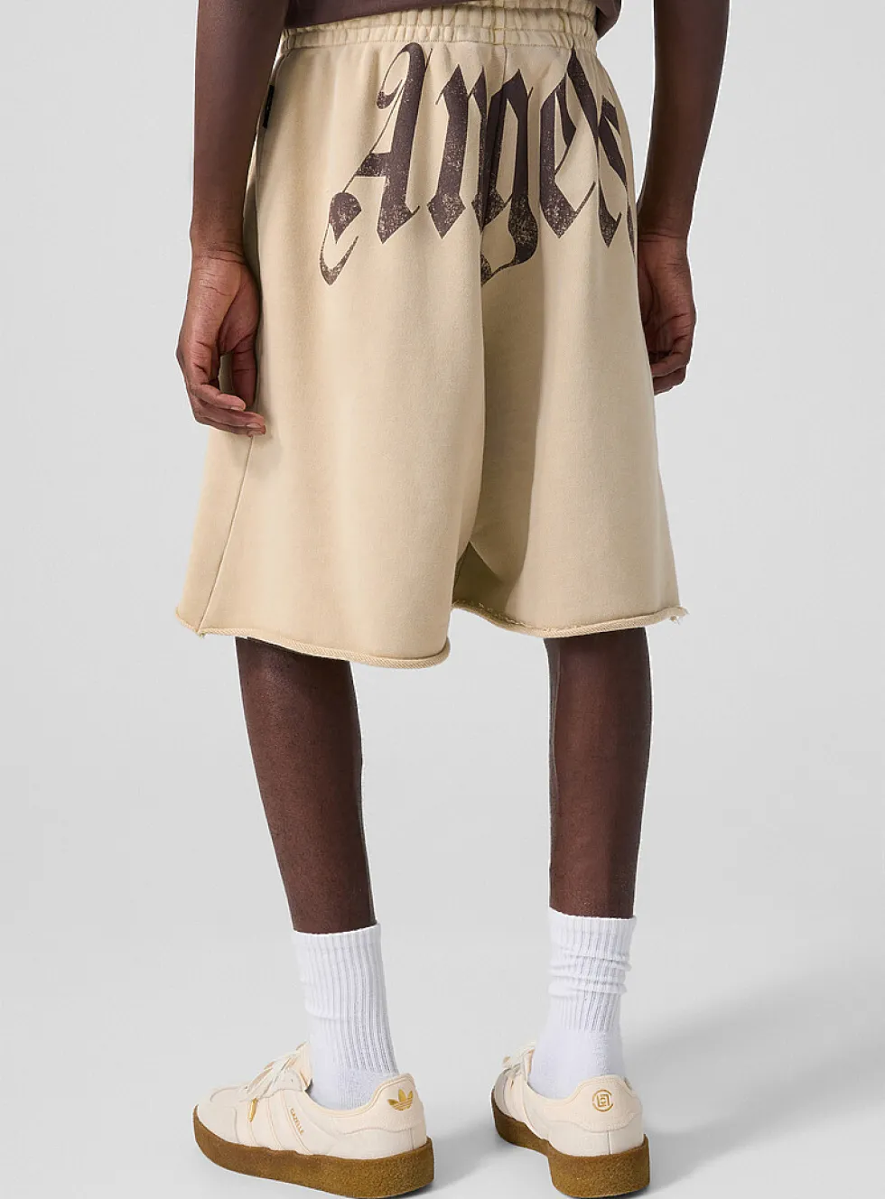 Distressed logo fleece short with roll-up hems