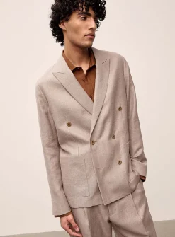 Double-breasted linen and wool blazer
