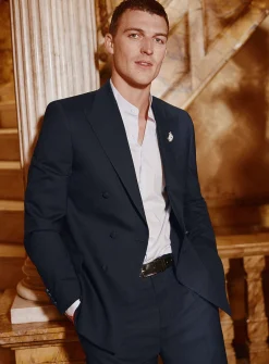 Double-breasted navy jacket