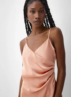Double-face satin draped collar slip dress