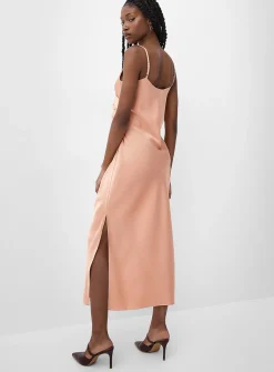 Double-face satin draped collar slip dress
