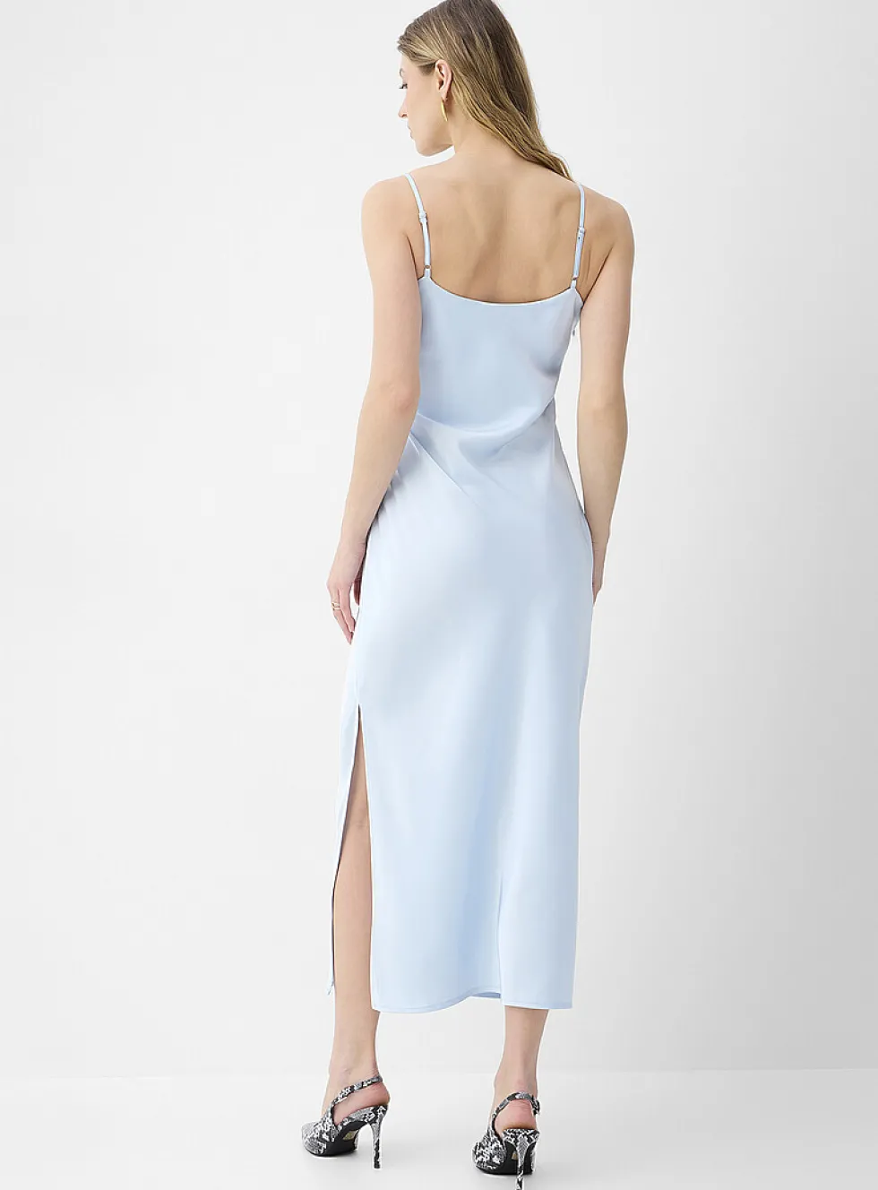 Double-face satin draped collar slip dress