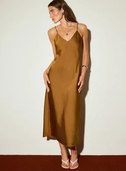 Double-face satin long slip dress