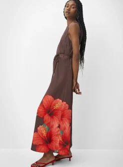 Double-face satin maxi sleeveless dress