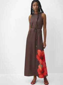 Double-face satin maxi sleeveless dress