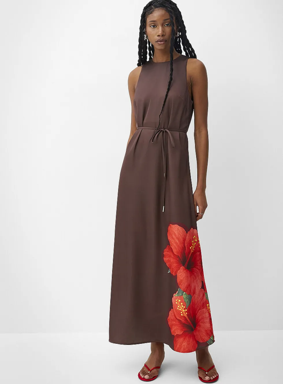 Double-face satin maxi sleeveless dress