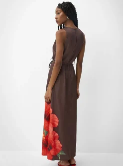 Double-face satin maxi sleeveless dress