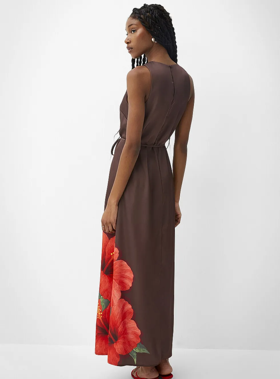 Double-face satin maxi sleeveless dress