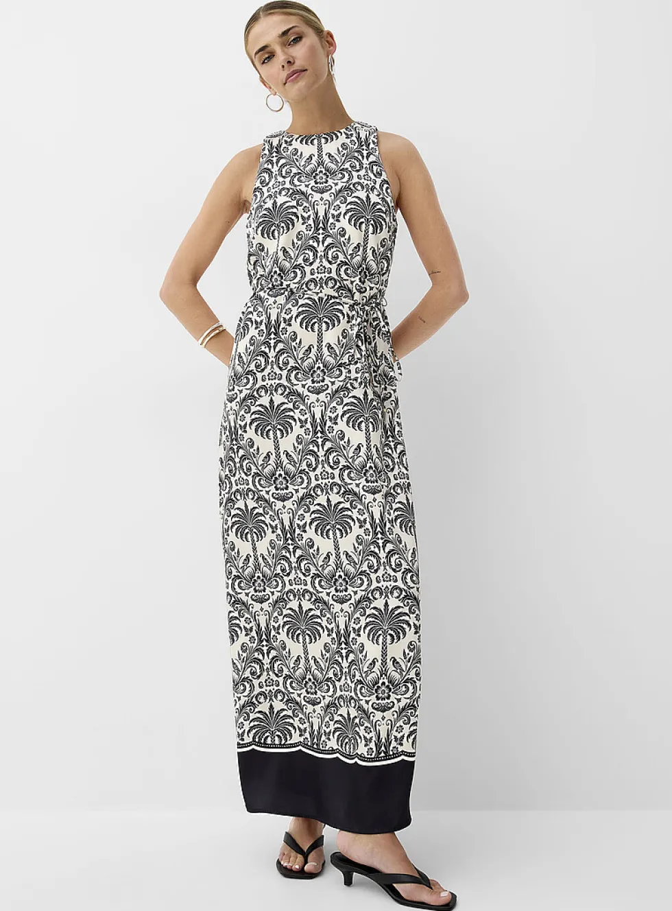 Double-face satin maxi sleeveless dress