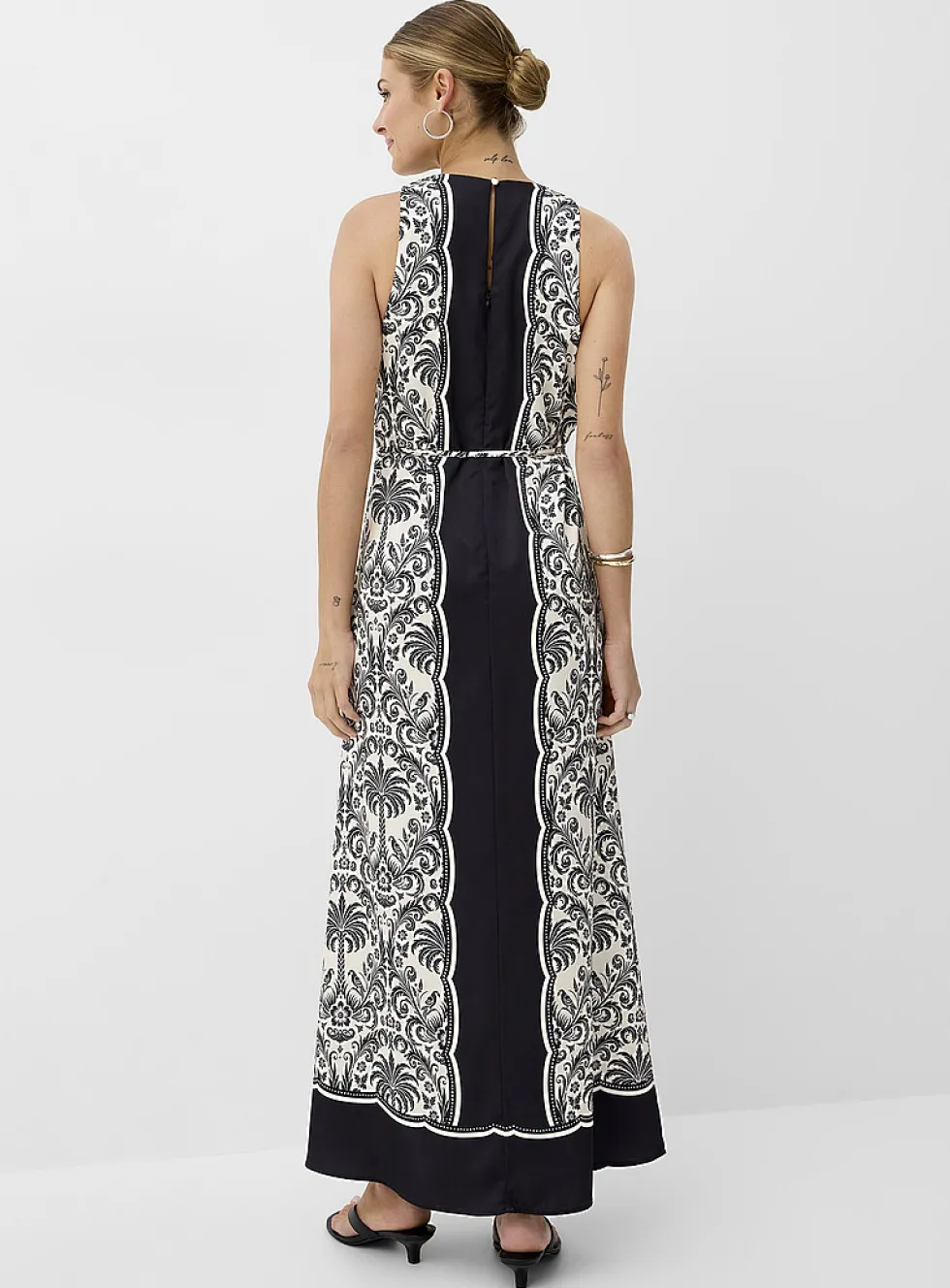 Double-face satin maxi sleeveless dress