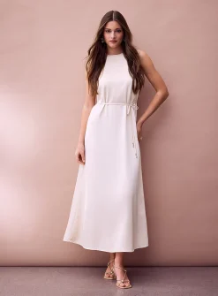 Double-face satin maxi sleeveless dress