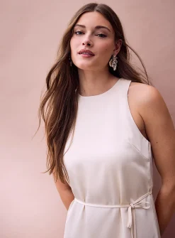 Double-face satin maxi sleeveless dress