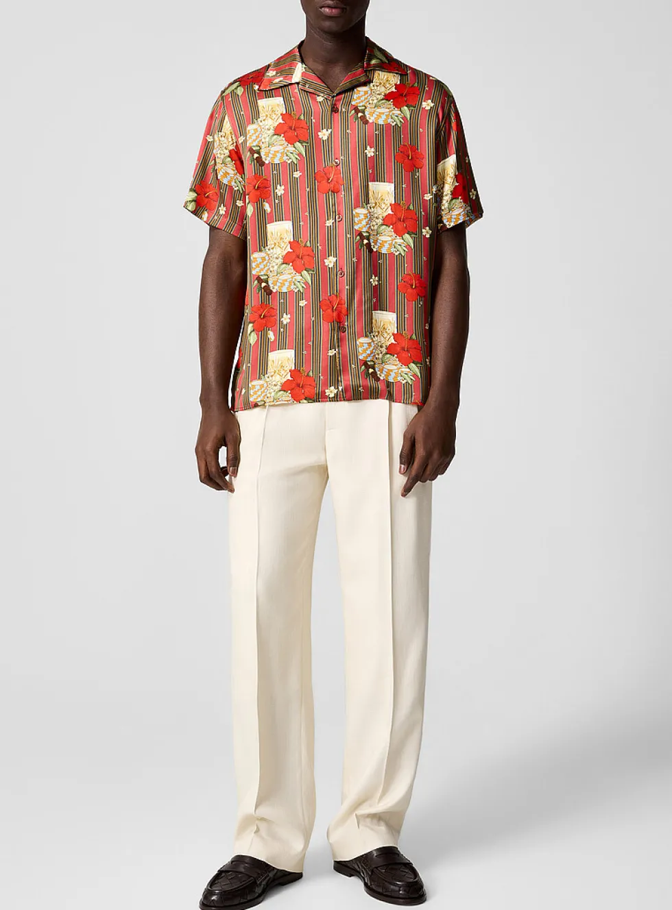 Double-pleated ecru pant