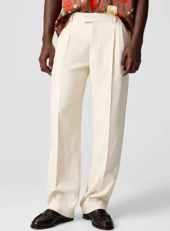 Double-pleated ecru pant
