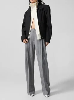 Double-pleated striped dress pant