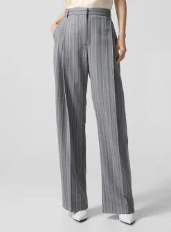 Double-pleated striped dress pant