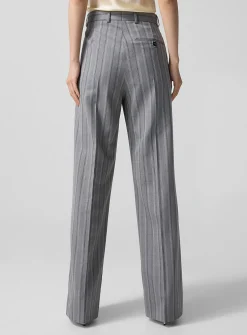 Double-pleated striped dress pant