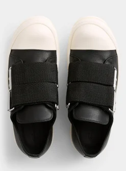 Double-strap low-top leather sneakers