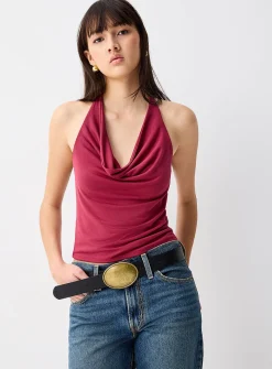 Draped collar halter cami