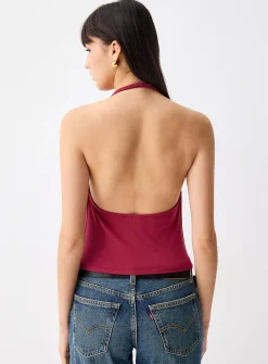 Draped collar halter cami