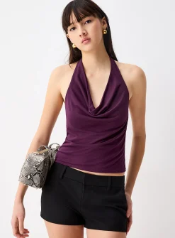 Draped collar halter cami