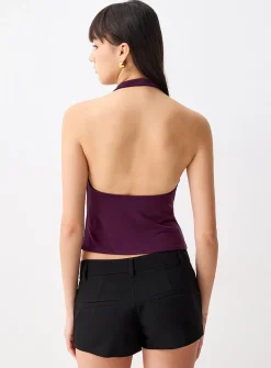 Draped collar halter cami