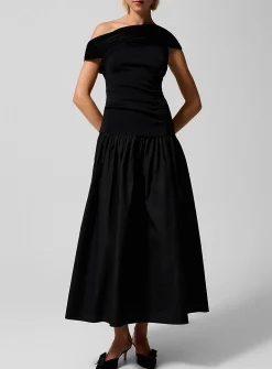 Draped dual-material dress