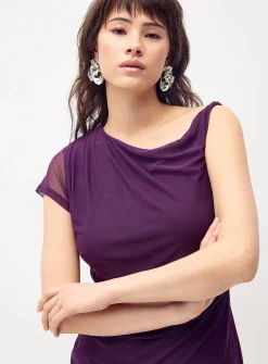 Draped mesh off-the-shoulder minidress