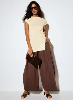 Draped waist cap-sleeve long sweater