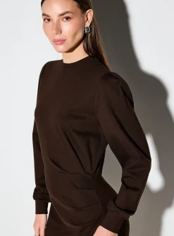 Draped waist long-sleeve interlock dress