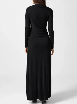Draped-collar fluid crepe dress