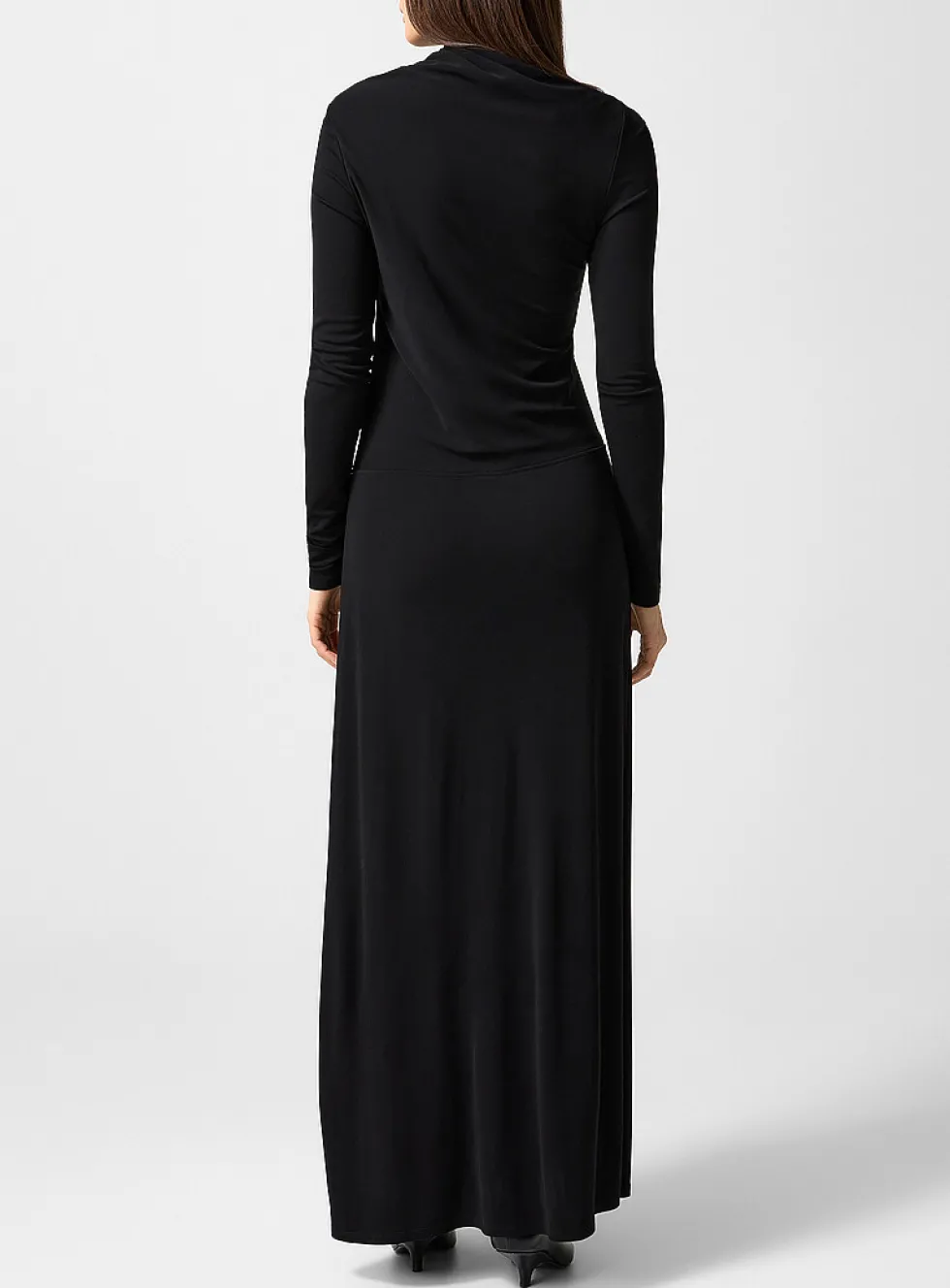 Draped-collar fluid crepe dress