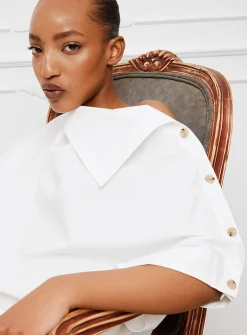 Draped-point collar loose poplin blouse