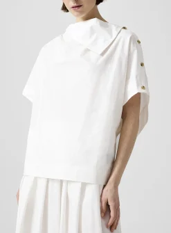 Draped-point collar loose poplin blouse