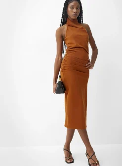 Draped-waist halter-neck interlock jersey dress