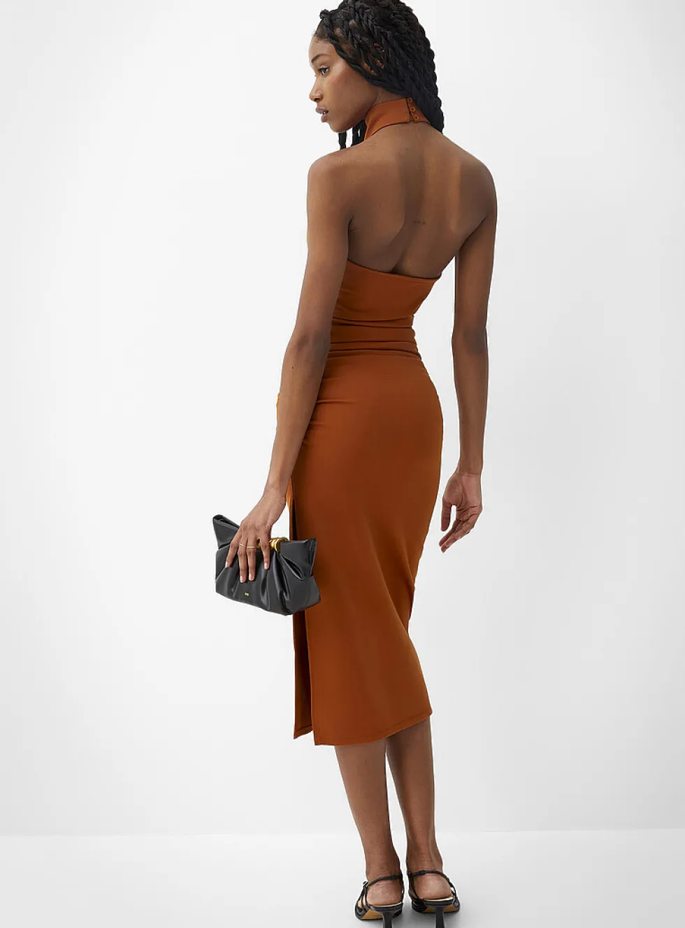 Draped-waist halter-neck interlock jersey dress