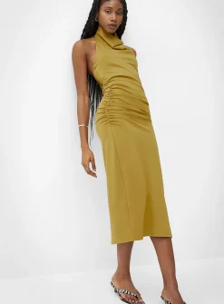 Draped-waist halter-neck interlock jersey dress