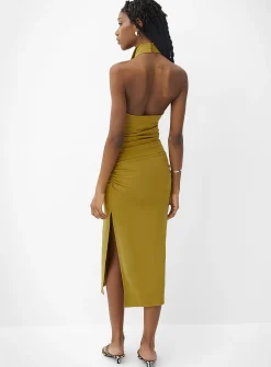 Draped-waist halter-neck interlock jersey dress
