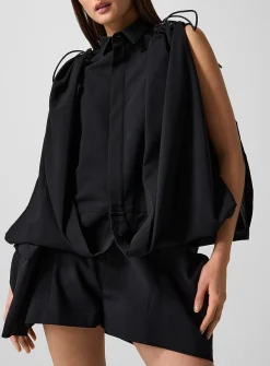 Drawcord draped pure wool blouse