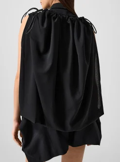 Drawcord draped pure wool blouse