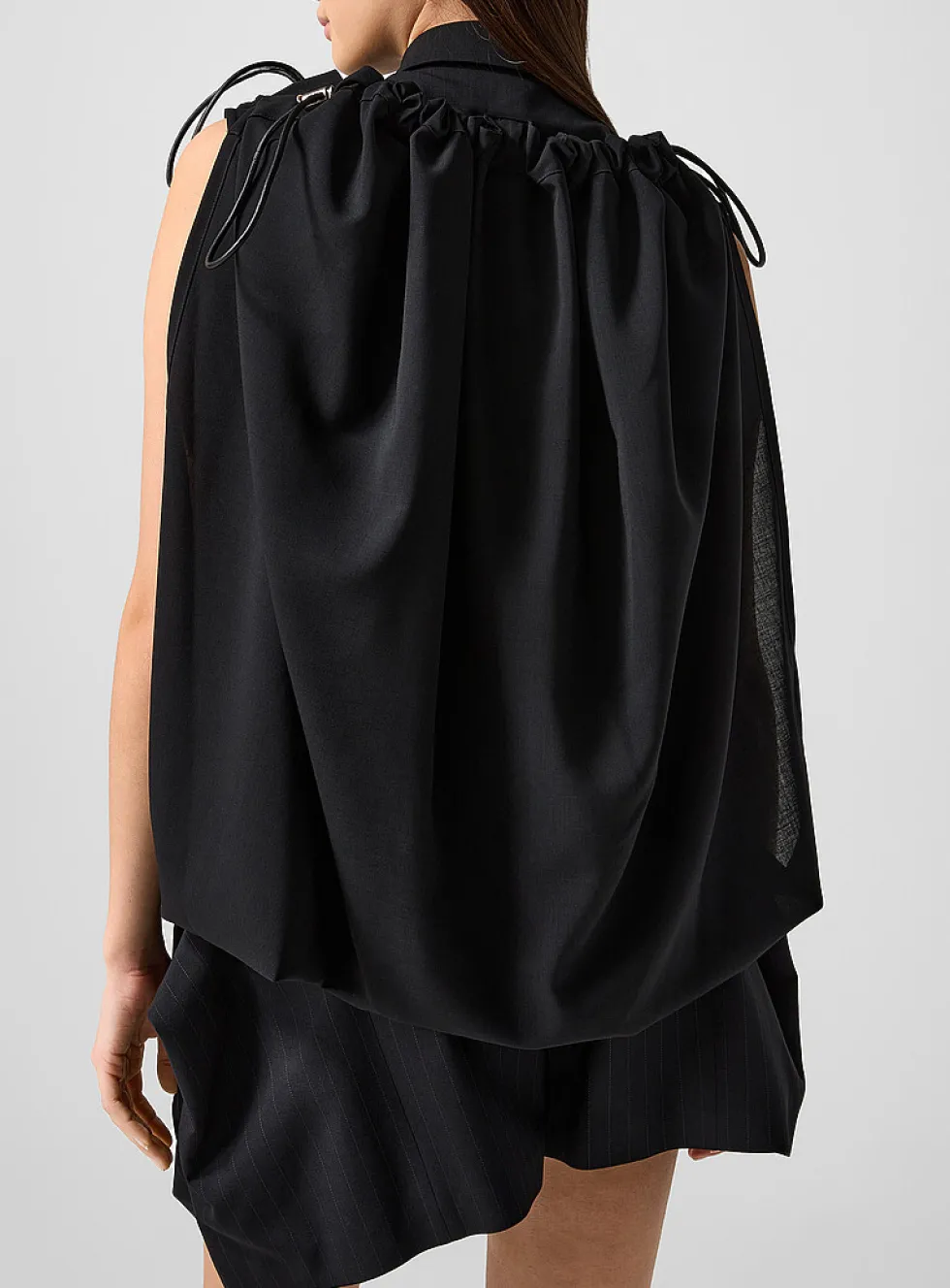 Drawcord draped pure wool blouse
