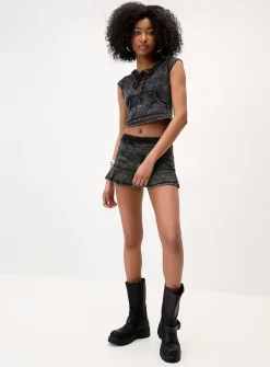 Drawcord neckline hooded T-shirt