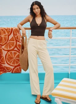Drawcord waist linen-blend wide-leg pant
