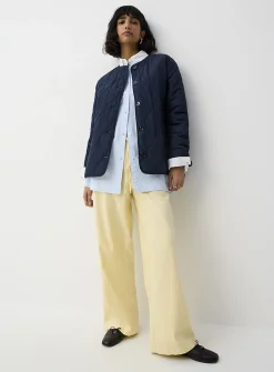 Drawcord waist linen-blend wide-leg pant