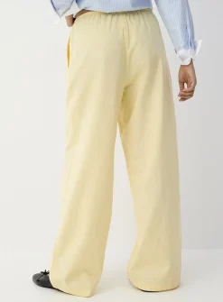 Drawcord waist linen-blend wide-leg pant