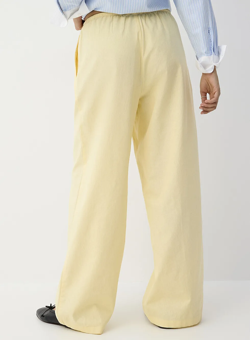 Drawcord waist linen-blend wide-leg pant