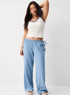 Drawcord waist linen-blend wide-leg pant